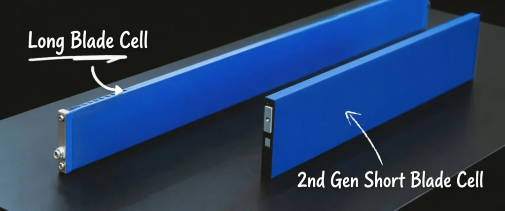 Form comparison of long-blade vs. Gen-2 short-blade cells