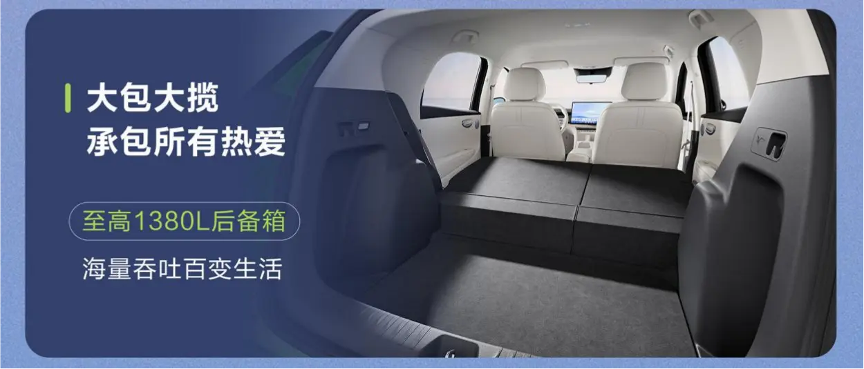 Rear load area of the second-generation BYD Seagull with the bench folded down